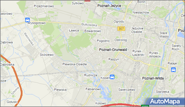 mapa Grunwald gmina Poznań, Grunwald gmina Poznań na mapie Targeo