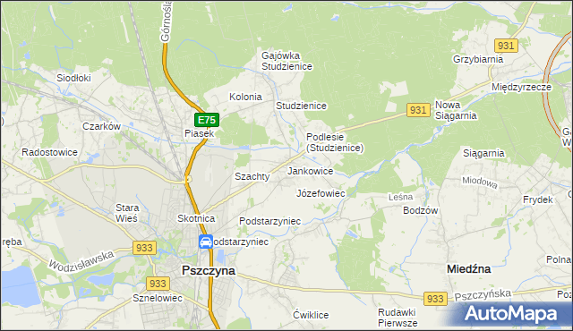 mapa Jankowice gmina Pszczyna, Jankowice gmina Pszczyna na mapie Targeo