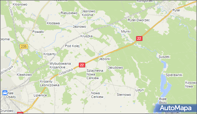 mapa Jeziorki gmina Chojnice, Jeziorki gmina Chojnice na mapie Targeo