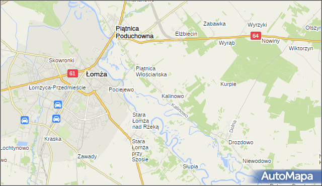 mapa Kalinowo gmina Piątnica, Kalinowo gmina Piątnica na mapie Targeo