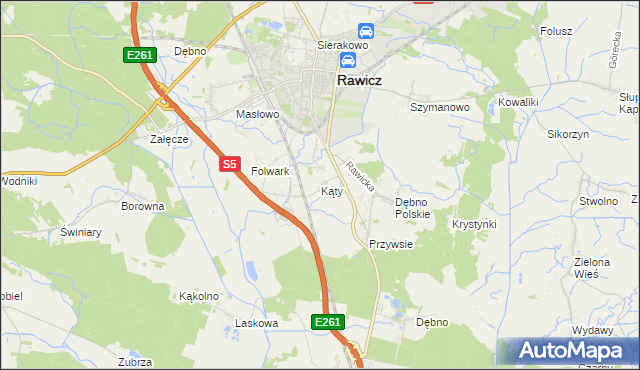 mapa Kąty gmina Rawicz, Kąty gmina Rawicz na mapie Targeo