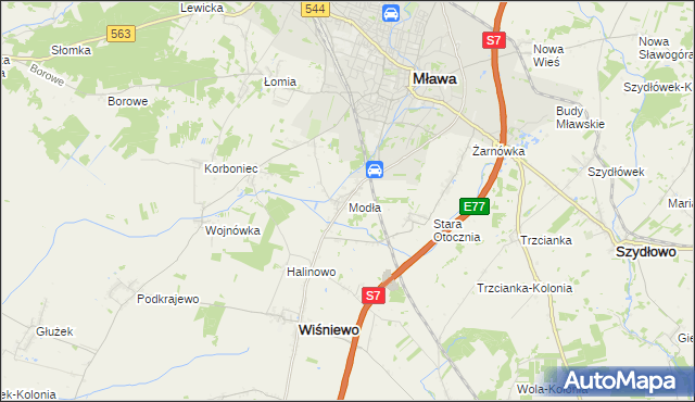 mapa Modła gmina Wiśniewo, Modła gmina Wiśniewo na mapie Targeo