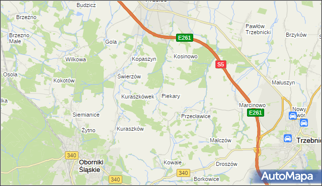 mapa Piekary gmina Oborniki Śląskie, Piekary gmina Oborniki Śląskie na mapie Targeo