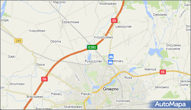 mapa Pyszczyn gmina Gniezno, Pyszczyn gmina Gniezno na mapie Targeo