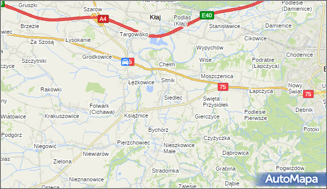 mapa Siedlec gmina Bochnia, Siedlec gmina Bochnia na mapie Targeo