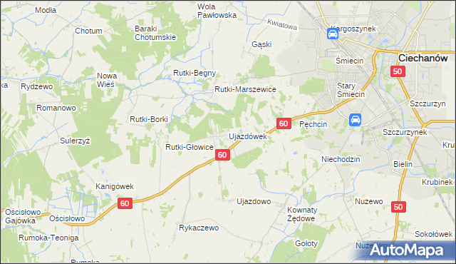 mapa Ujazdówek gmina Ciechanów, Ujazdówek gmina Ciechanów na mapie Targeo