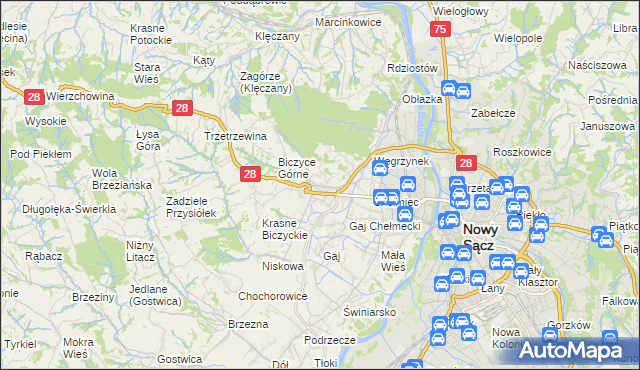 mapa Biczyce Dolne, Biczyce Dolne na mapie Targeo