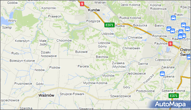 mapa Biechów gmina Kunów, Biechów gmina Kunów na mapie Targeo