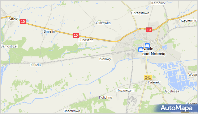 mapa Bielawy gmina Nakło nad Notecią, Bielawy gmina Nakło nad Notecią na mapie Targeo