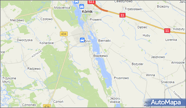 mapa Błażejewo gmina Kórnik, Błażejewo gmina Kórnik na mapie Targeo