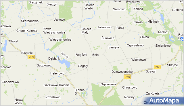 mapa Bnin gmina Boniewo, Bnin gmina Boniewo na mapie Targeo
