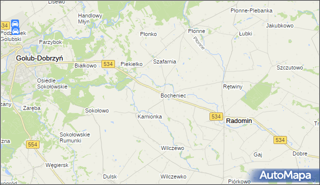 mapa Bocheniec gmina Radomin, Bocheniec gmina Radomin na mapie Targeo