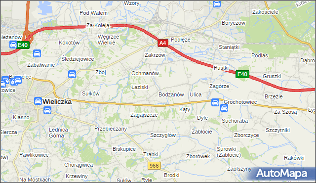 mapa Bodzanów gmina Biskupice, Bodzanów gmina Biskupice na mapie Targeo