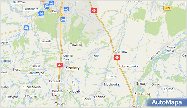 mapa Bór gmina Szaflary, Bór gmina Szaflary na mapie Targeo