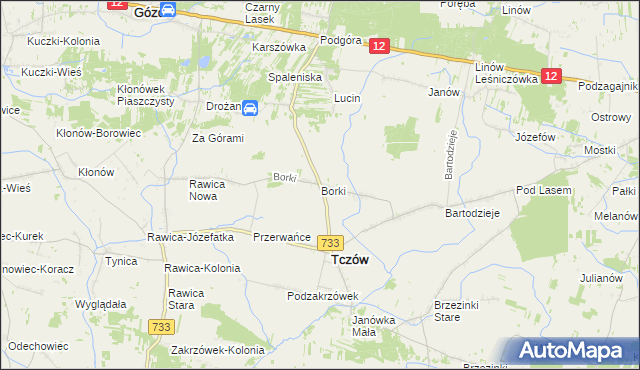 mapa Borki gmina Tczów, Borki gmina Tczów na mapie Targeo