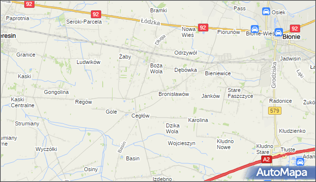 mapa Bronisławów gmina Baranów, Bronisławów gmina Baranów na mapie Targeo