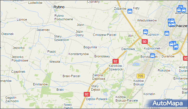 mapa Bronisławy gmina Rybno, Bronisławy gmina Rybno na mapie Targeo