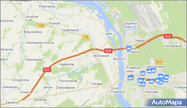 mapa Bronowice gmina Puławy, Bronowice gmina Puławy na mapie Targeo