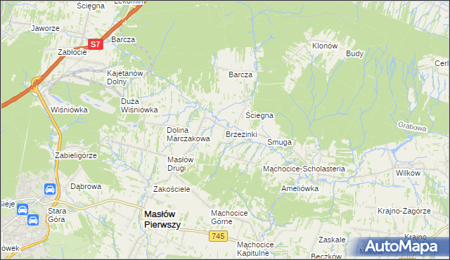 mapa Brzezinki gmina Masłów, Brzezinki gmina Masłów na mapie Targeo