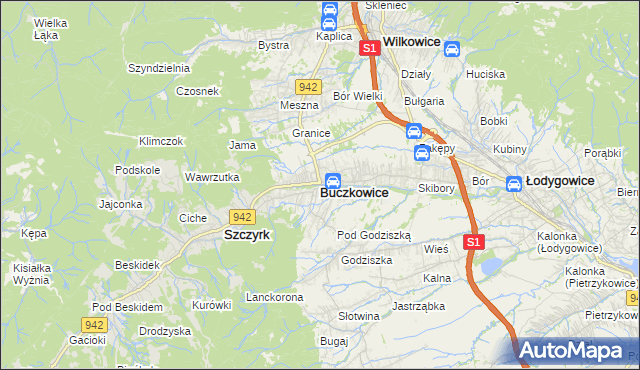 mapa Buczkowice, Buczkowice na mapie Targeo