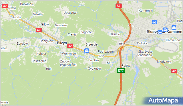 mapa Bugaj gmina Bliżyn, Bugaj gmina Bliżyn na mapie Targeo
