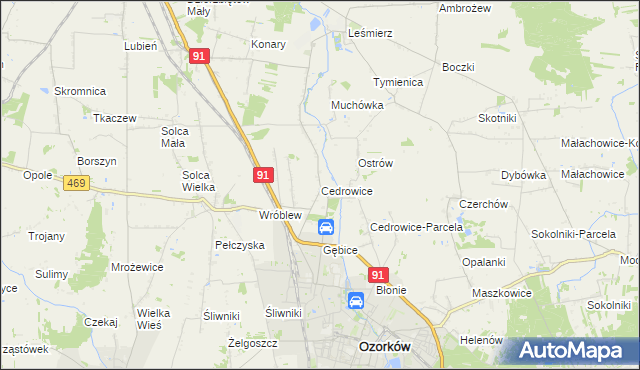 mapa Cedrowice, Cedrowice na mapie Targeo