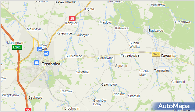 mapa Cerekwica gmina Trzebnica, Cerekwica gmina Trzebnica na mapie Targeo