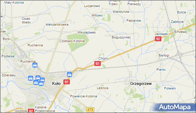 mapa Chojny gmina Koło, Chojny gmina Koło na mapie Targeo