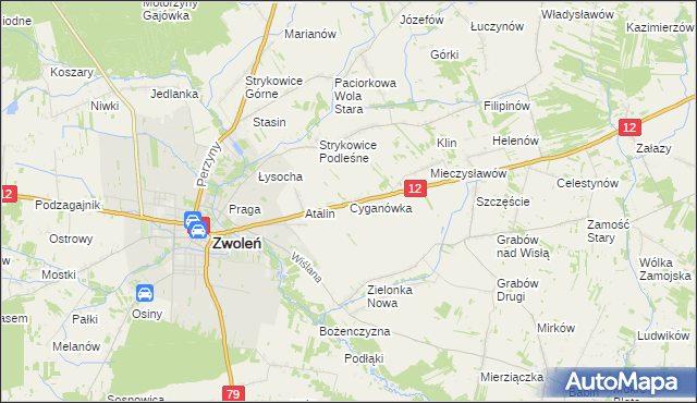 mapa Cyganówka gmina Zwoleń, Cyganówka gmina Zwoleń na mapie Targeo