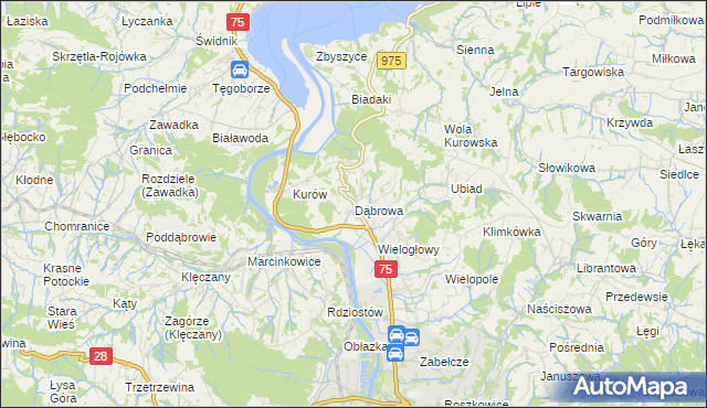 mapa Dąbrowa gmina Chełmiec, Dąbrowa gmina Chełmiec na mapie Targeo