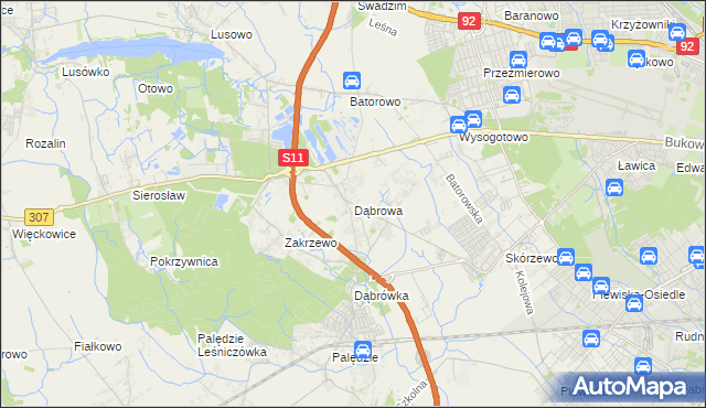 mapa Dąbrowa gmina Dopiewo, Dąbrowa gmina Dopiewo na mapie Targeo