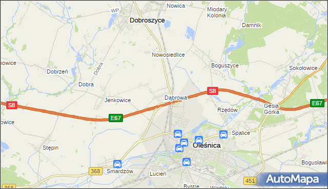 mapa Dąbrowa gmina Oleśnica, Dąbrowa gmina Oleśnica na mapie Targeo