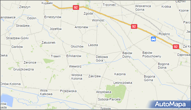 mapa Dębowa Góra gmina Bedlno, Dębowa Góra gmina Bedlno na mapie Targeo