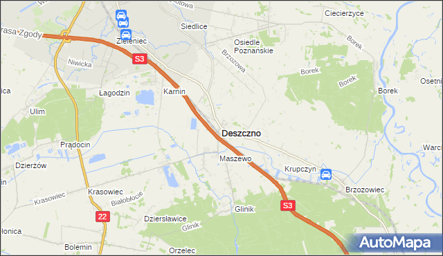 mapa Deszczno, Deszczno na mapie Targeo