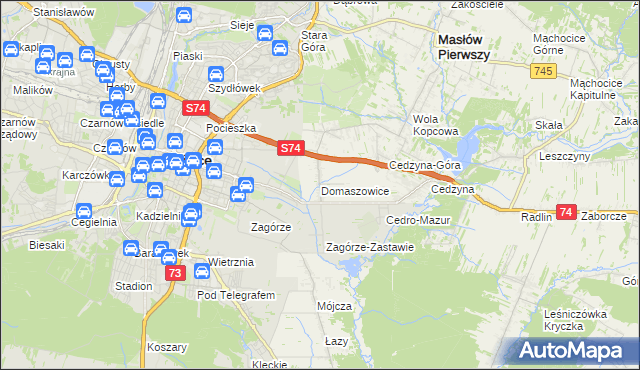 mapa Domaszowice gmina Masłów, Domaszowice gmina Masłów na mapie Targeo