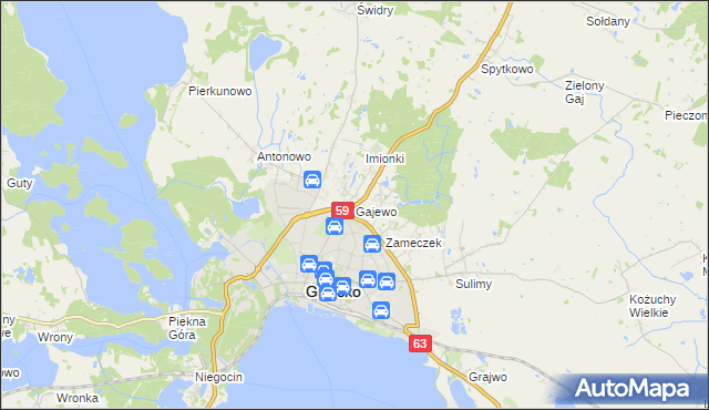 mapa Gajewo gmina Giżycko, Gajewo gmina Giżycko na mapie Targeo