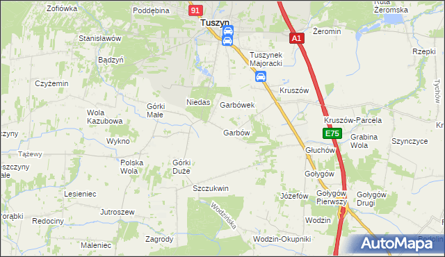 mapa Garbów gmina Tuszyn, Garbów gmina Tuszyn na mapie Targeo