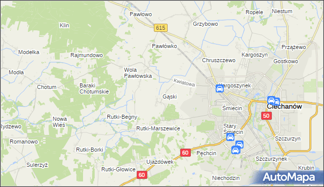mapa Gąski gmina Ciechanów, Gąski gmina Ciechanów na mapie Targeo