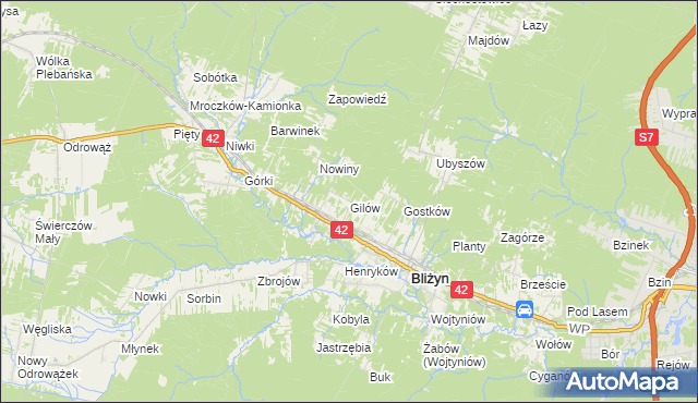 mapa Gilów gmina Bliżyn, Gilów gmina Bliżyn na mapie Targeo