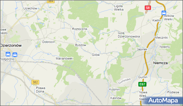 mapa Gilów gmina Niemcza, Gilów gmina Niemcza na mapie Targeo