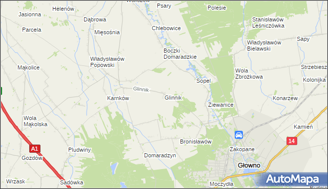 mapa Glinnik gmina Głowno, Glinnik gmina Głowno na mapie Targeo