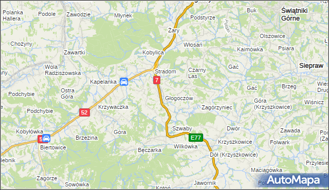 mapa Głogoczów, Głogoczów na mapie Targeo