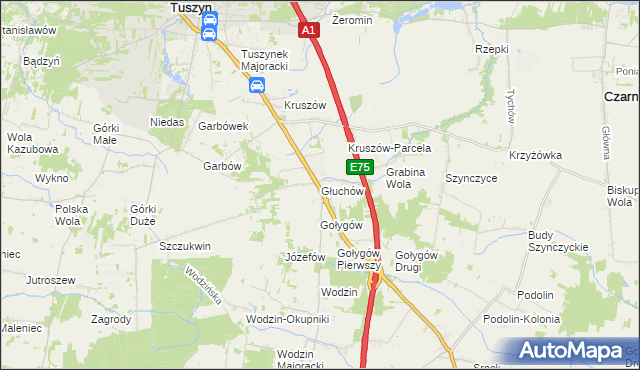 mapa Głuchów gmina Tuszyn, Głuchów gmina Tuszyn na mapie Targeo