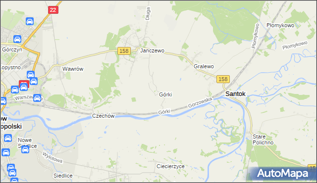 mapa Górki gmina Santok, Górki gmina Santok na mapie Targeo