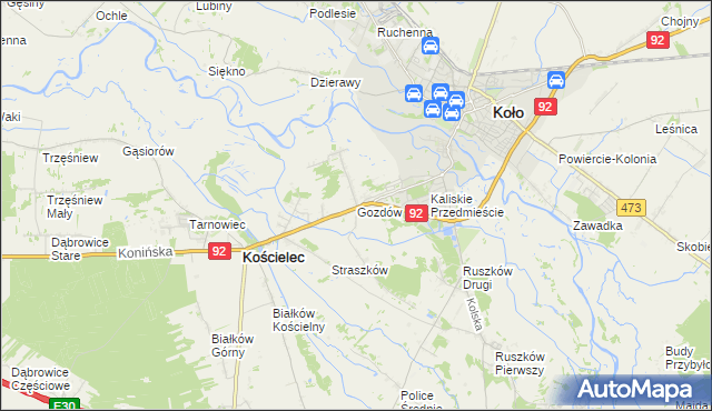 mapa Gozdów gmina Kościelec, Gozdów gmina Kościelec na mapie Targeo