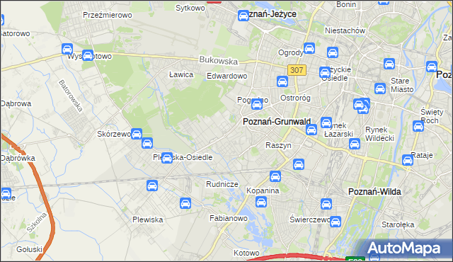 mapa Grunwald gmina Poznań, Grunwald gmina Poznań na mapie Targeo