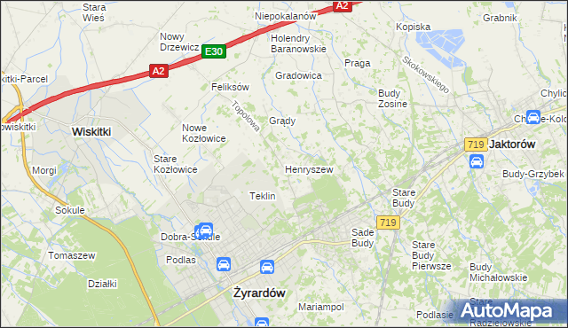 mapa Henryszew, Henryszew na mapie Targeo