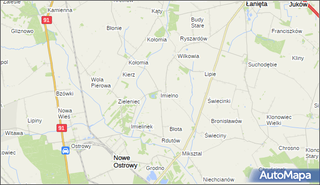 mapa Imielno gmina Nowe Ostrowy, Imielno gmina Nowe Ostrowy na mapie Targeo