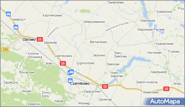 mapa Jackowo gmina Czernikowo, Jackowo gmina Czernikowo na mapie Targeo