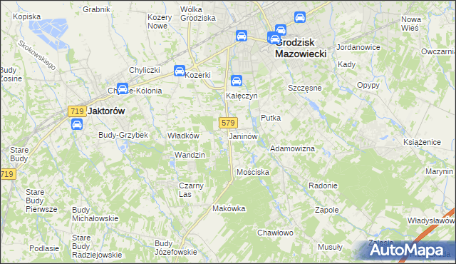 mapa Janinów gmina Grodzisk Mazowiecki, Janinów gmina Grodzisk Mazowiecki na mapie Targeo